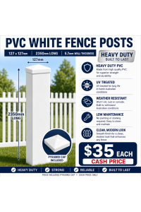 PVC Posts - 2350mm long - 127x127mm - White Polymer